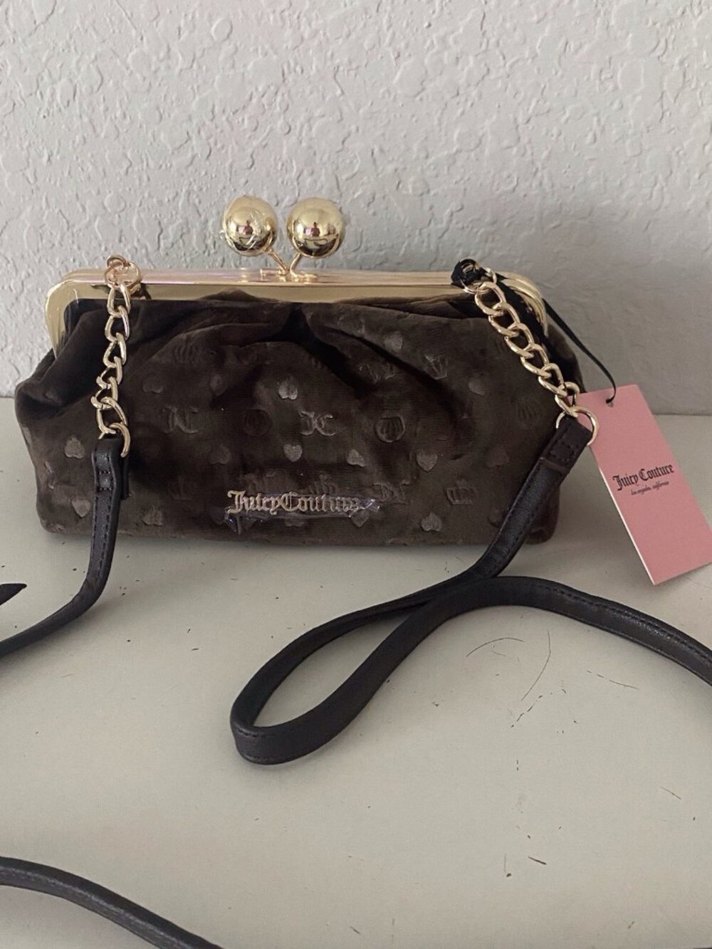 Juicy Couture Keep It‎ Classy Frame Crossbody Bag Purse Kisslock Chocolate NEW
